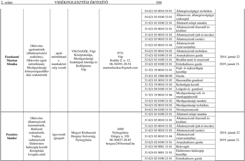 Iskolája és Kollégiuma Vép Megyei Közhasznú Horgász Szövetség, Nyíregyháza 9751 Vép Kodály Z. u. 12. 0630/4912054 martonfazekas@gmail.com 4400 Nyíregyháza Görgey u. 3/D.