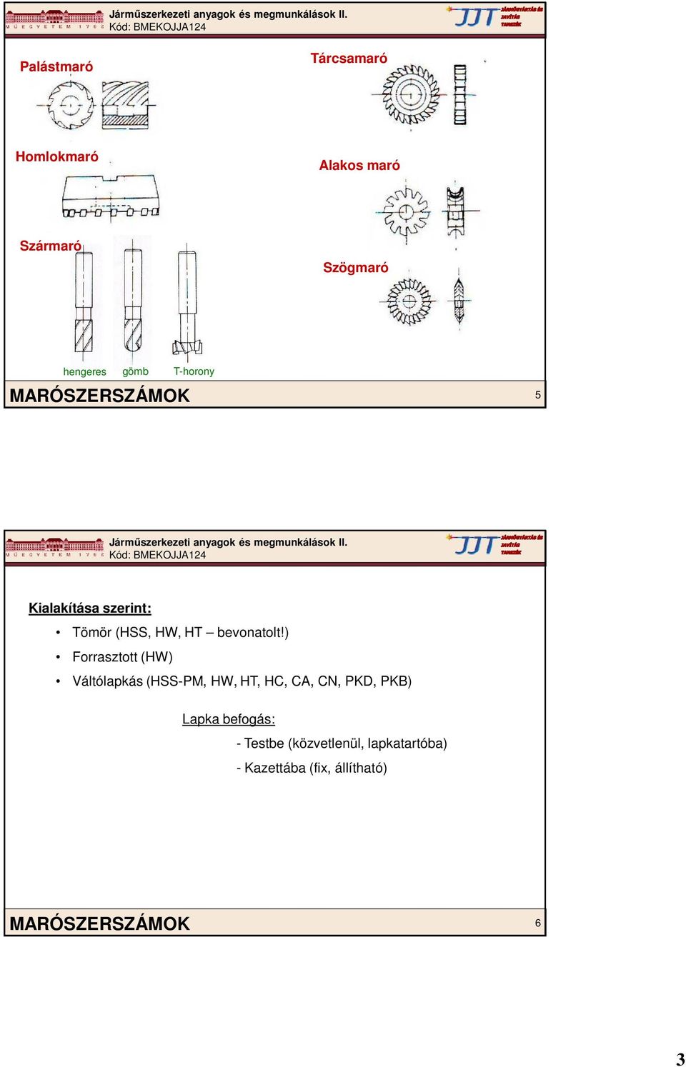 ) Forrasztott (HW) Váltólapkás (HSS-PM, HW, HT, HC, CA, CN, PKD, PKB) Lapka