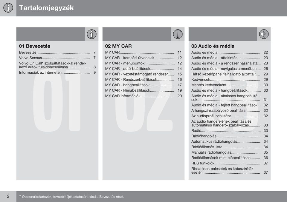 .. 23 MY CAR - autó-beállítások... 14 Audio és média - navigálás a menüben... 26 MY CAR - vezetéstámogató rendszer... 15 Hátsó kezelőpanel fejhallgató aljzattal*... 29 MY CAR - Rendszerbeállítások.