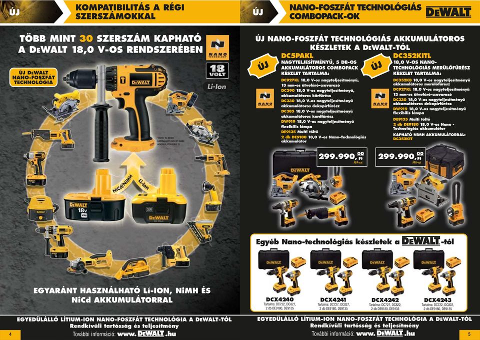 nagyteljesítményű, 13 mm-es ütvefúró-csavarozó DC390 18,0 V-os nagyteljesítményű, akkumulátoros körfűrész DC330 18,0 V-os nagyteljesítményű akkumulátoros dekopírfűrész DC385 18,0 V-os