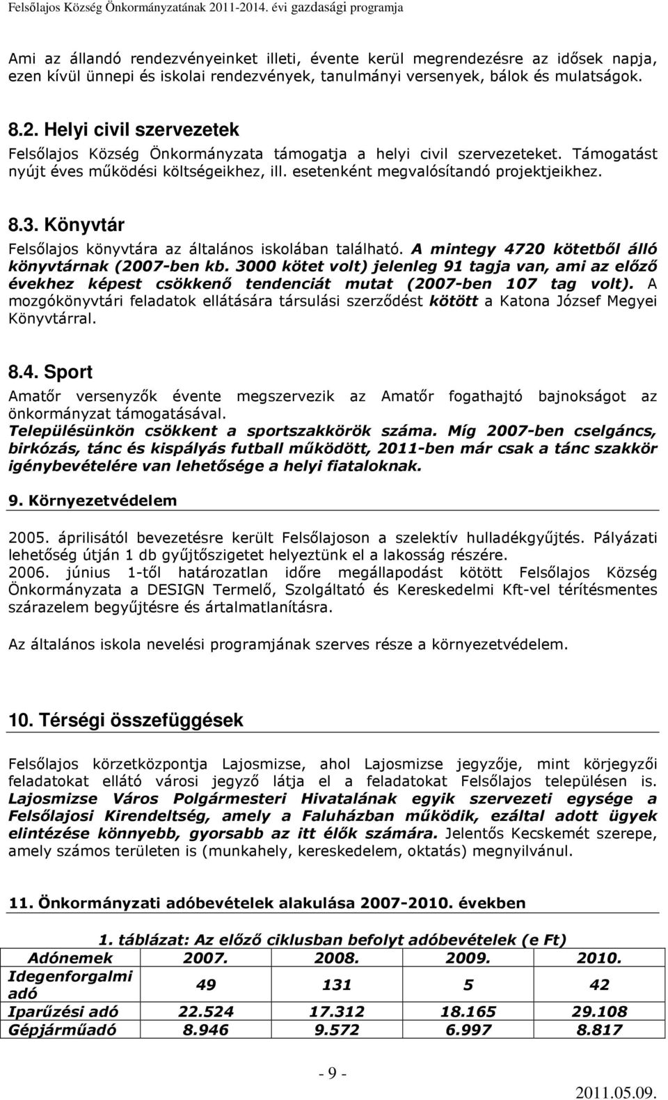 Könyvtár Felsılajos könyvtára az általános iskolában található. A mintegy 4720 kötetbıl álló könyvtárnak (2007-ben kb.