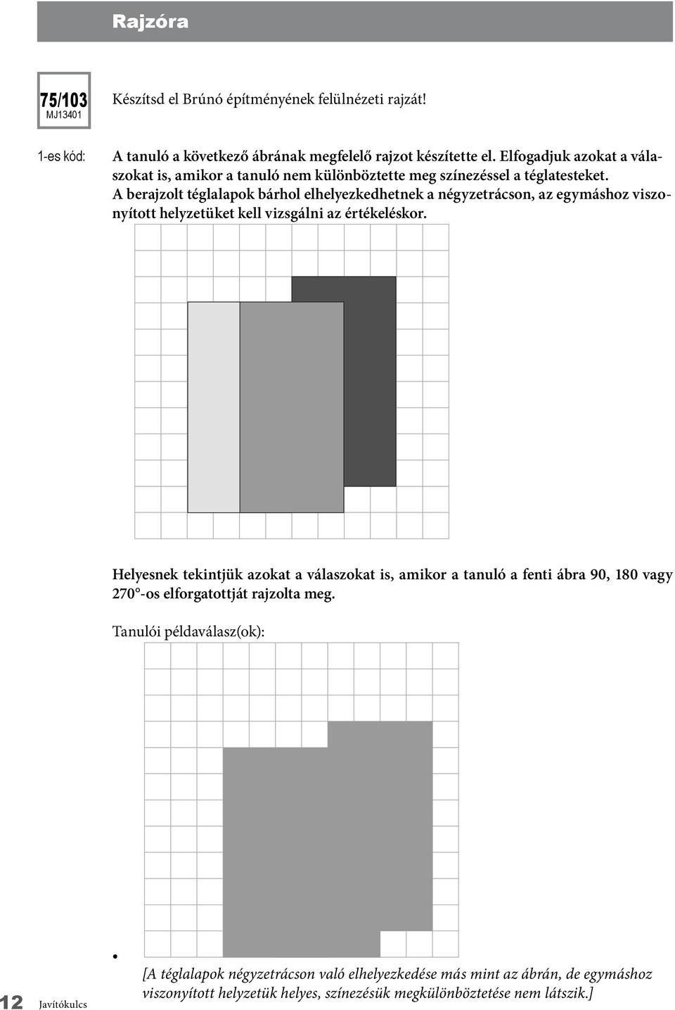 A berajzolt téglalapok bárhol elhelyezkedhetnek a négyzetrácson, az egymáshoz viszonyított helyzetüket kell vizsgálni az értékeléskor.