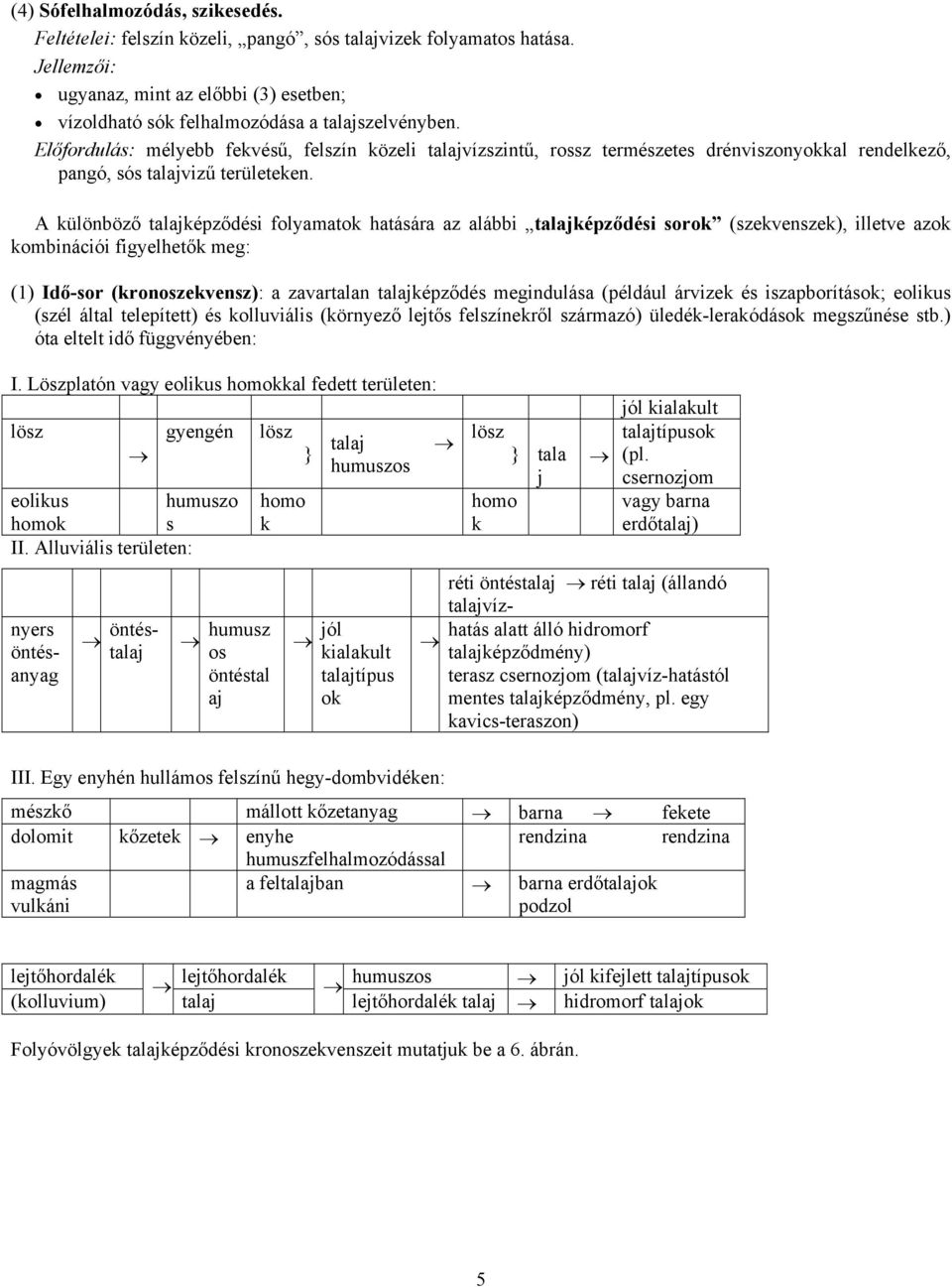 A különböző talajképződési folyamatok hatására az alábbi talajképződési sorok (szekvenszek), illetve azok kombinációi figyelhetők meg: (1) Idő-sor (kronoszekvensz): a zavartalan talajképződés