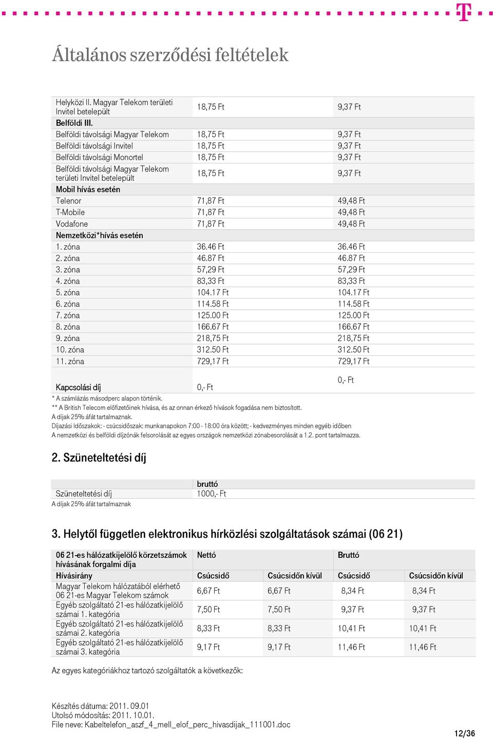 betelepült 18,75 Ft 9,37 Ft Mobil hívás esetén Telenor 71,87 Ft 49,48 Ft T-Mobile 71,87 Ft 49,48 Ft Vodafone 71,87 Ft 49,48 Ft Nemzetközi*hívás esetén 1. zóna 36.46 Ft 36.46 Ft 2. zóna 46.87 Ft 46.