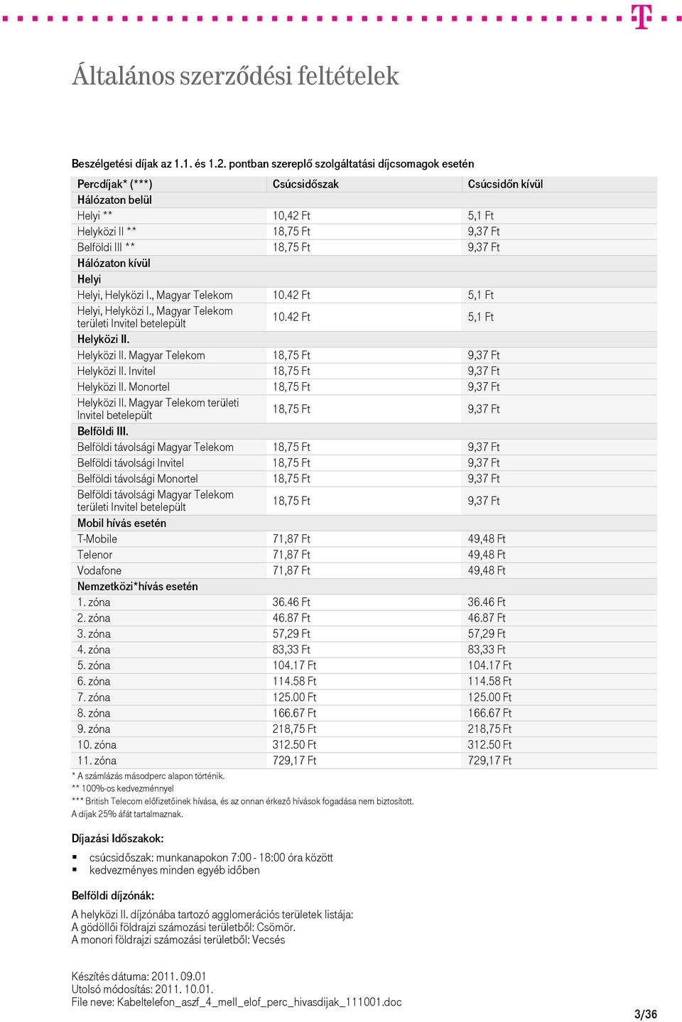 Ft Hálózaton kívül Helyi Helyi, Helyközi I., Magyar Telekom 10.42 Ft 5,1 Ft Helyi, Helyközi I., Magyar Telekom területi Invitel betelepült 10.42 Ft 5,1 Ft Helyközi II.