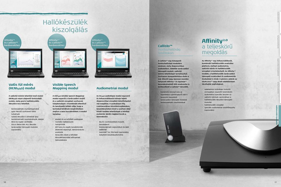 illesztés tanácsadást támogató modulok (opcionális) Hallókészülék kiszolgálás Visible Speech Mapping modul A VSP440 (Visible Speech Mapping) modul egyesíti a tanácsadást segítő és a