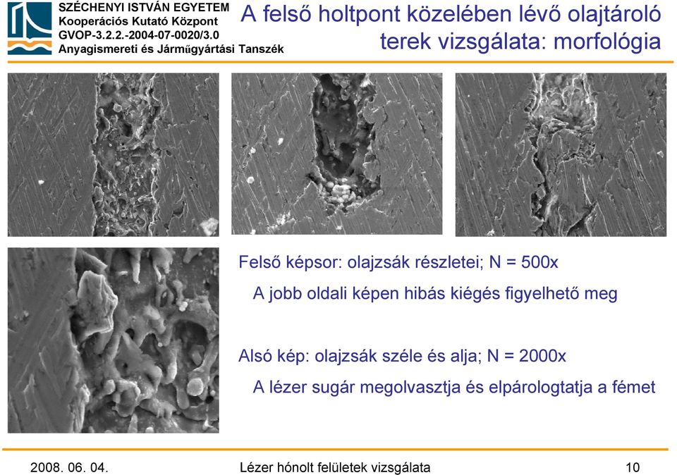 figyelhető meg Alsó kép: olajzsák széle és alja; N = 2000x A lézer sugár