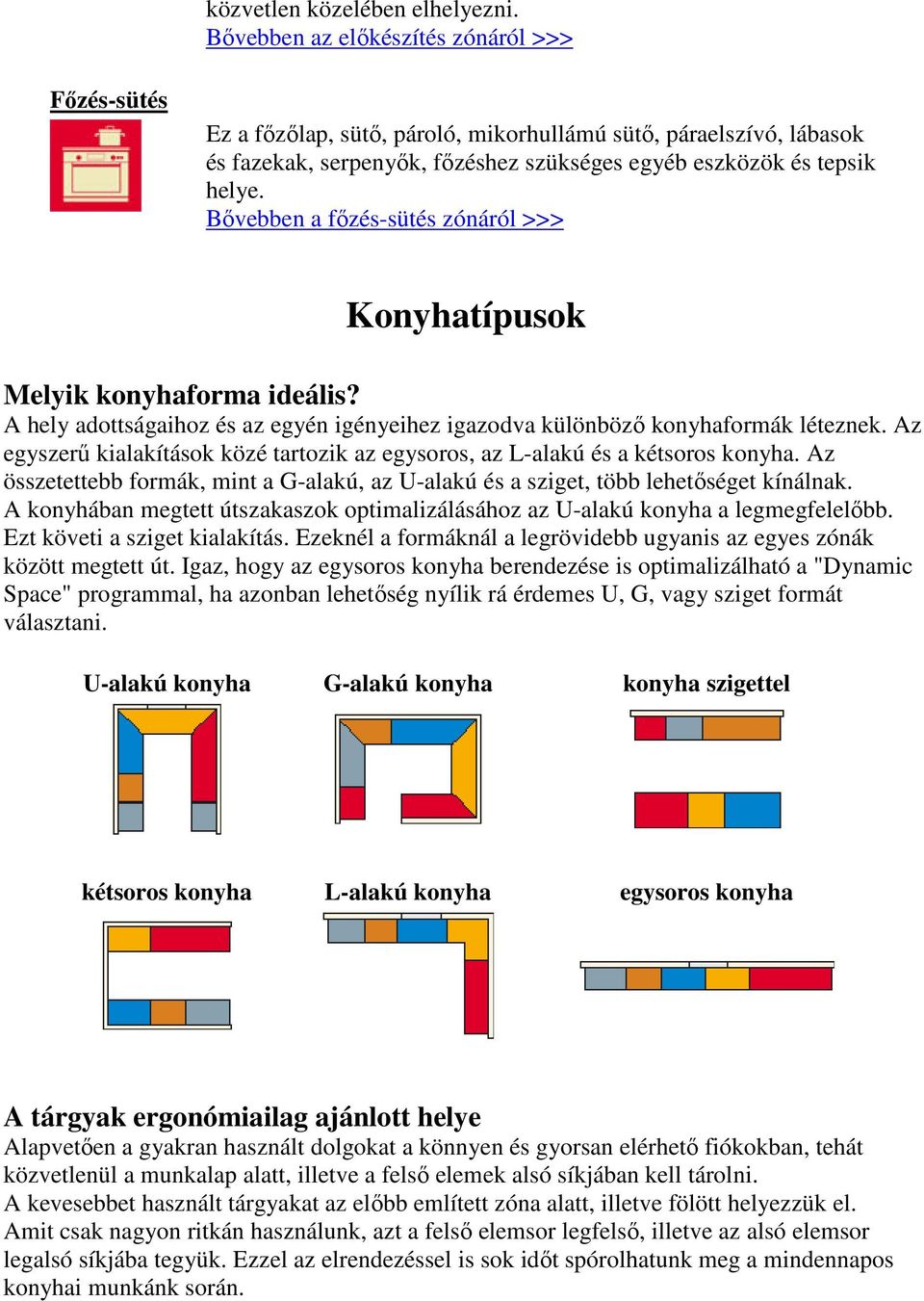 Bıvebben a fızés-sütés zónáról >>> Konyhatípusok Melyik konyhaforma ideális? A hely adottságaihoz és az egyén igényeihez igazodva különbözı konyhaformák léteznek.