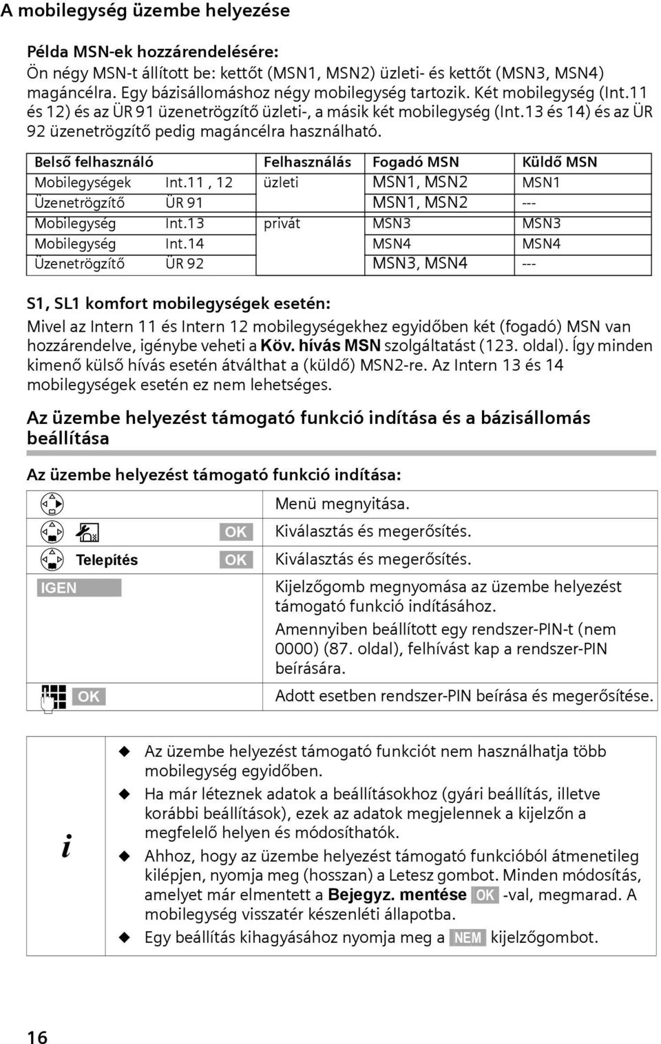 Belső felhasználó Felhasználás Fogadó MSN Küldő MSN Mobilegységek Int.11, 12 üzleti MSN1, MSN2 MSN1 Üzenetrögzítő ÜR 91 MSN1, MSN2 --- Mobilegység Int.13 privát MSN3 MSN3 Mobilegység Int.