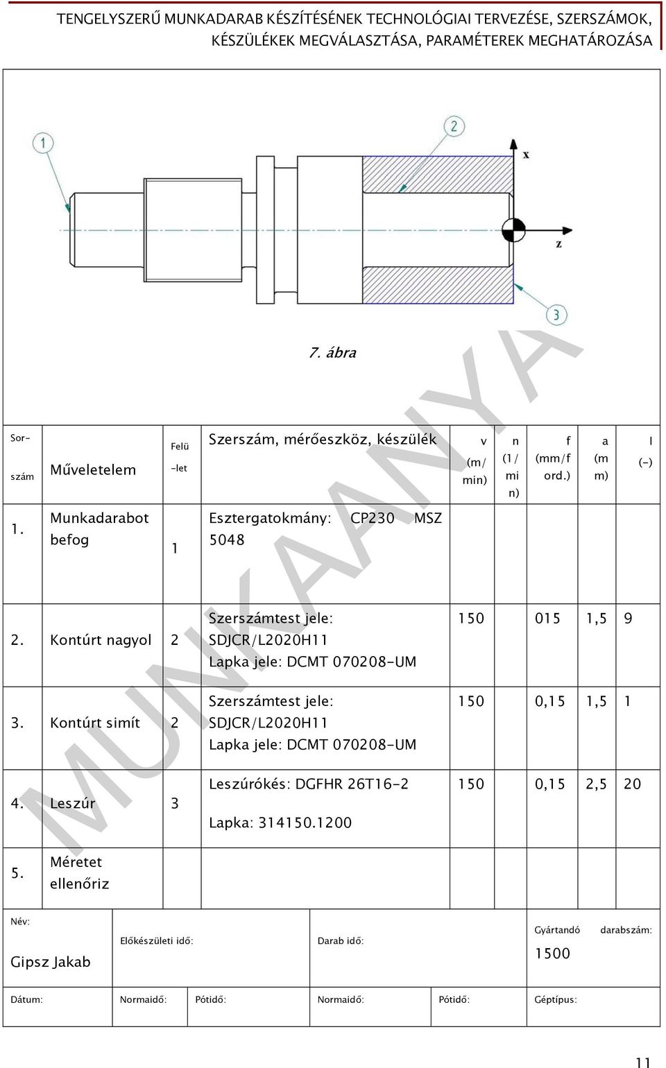 Lapka jele: DCMT 070208-UM Leszúrókés: DGFHR 26T16-2 Lapka: 314150.1200 v (m/ min) n (1/ mi n) f (mm/f ord.