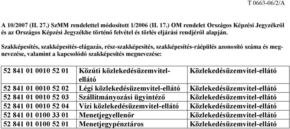 közlekedésüzemvitelellátó Közlekedésüzemvitel-ellátó 52 841 01 0010 52 02 Légi közlekedésüzemvitel-ellátó Közlekedésüzemvitel-ellátó 52 841 01 0010 52 03 Szállítmányozási ügyintéző