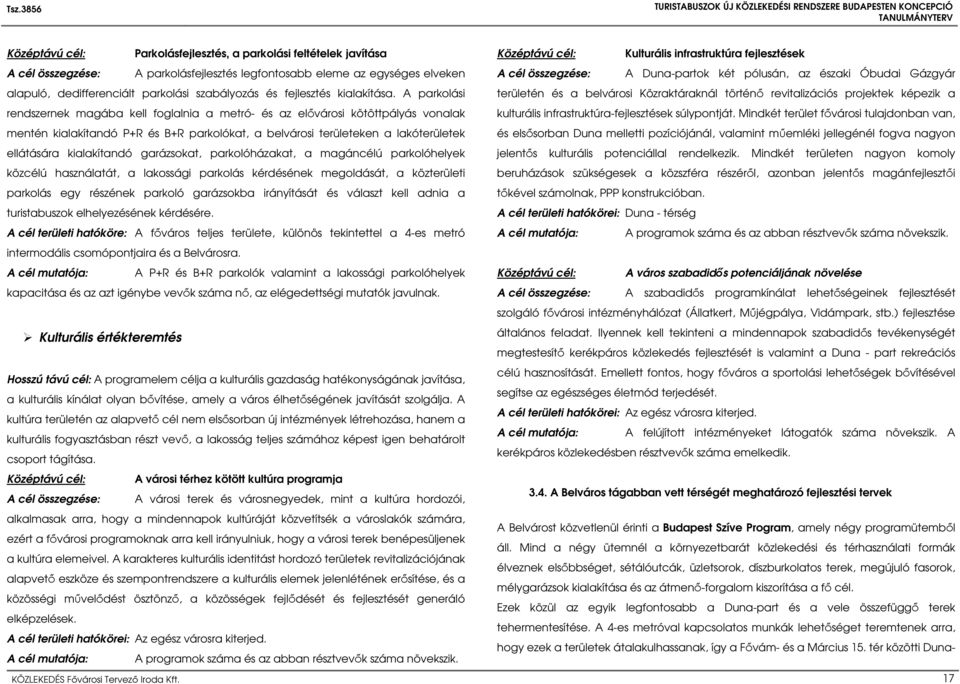 A parkolási rendszernek magába kell foglalnia a metró- és az elővárosi kötöttpályás vonalak mentén kialakítandó P+R és B+R parkolókat, a belvárosi területeken a lakóterületek területén és a belvárosi