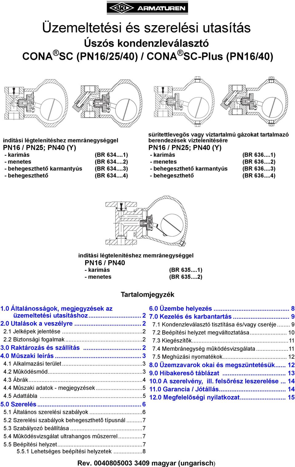 ..1) - menetes (BR 636...2) - behegeszthető karmantyús (BR 636...3) - behegeszthető (BR 636...4) indítási légtelenítéshez memránegységgel PN16 / PN40 - karimás (BR 635...1) - menetes (BR 635...2) 1.