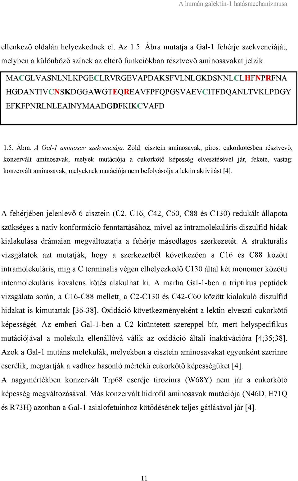 Zöld: cisztein aminosavak, piros: cukorkötésben résztvevő, konzervált aminosavak, melyek mutációja a cukorkötő képesség elvesztésével jár, fekete, vastag: konzervált aminosavak, melyeknek mutációja