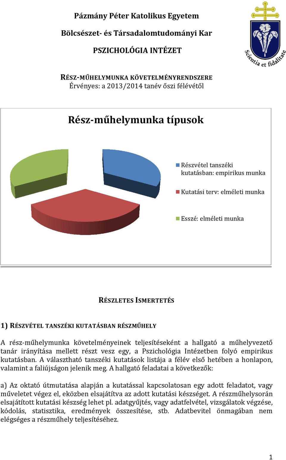 teljesítéseként a hallgató a műhelyvezető tanár irányítása mellett részt vesz egy, a Pszichológia Intézetben folyó empirikus kutatásban.