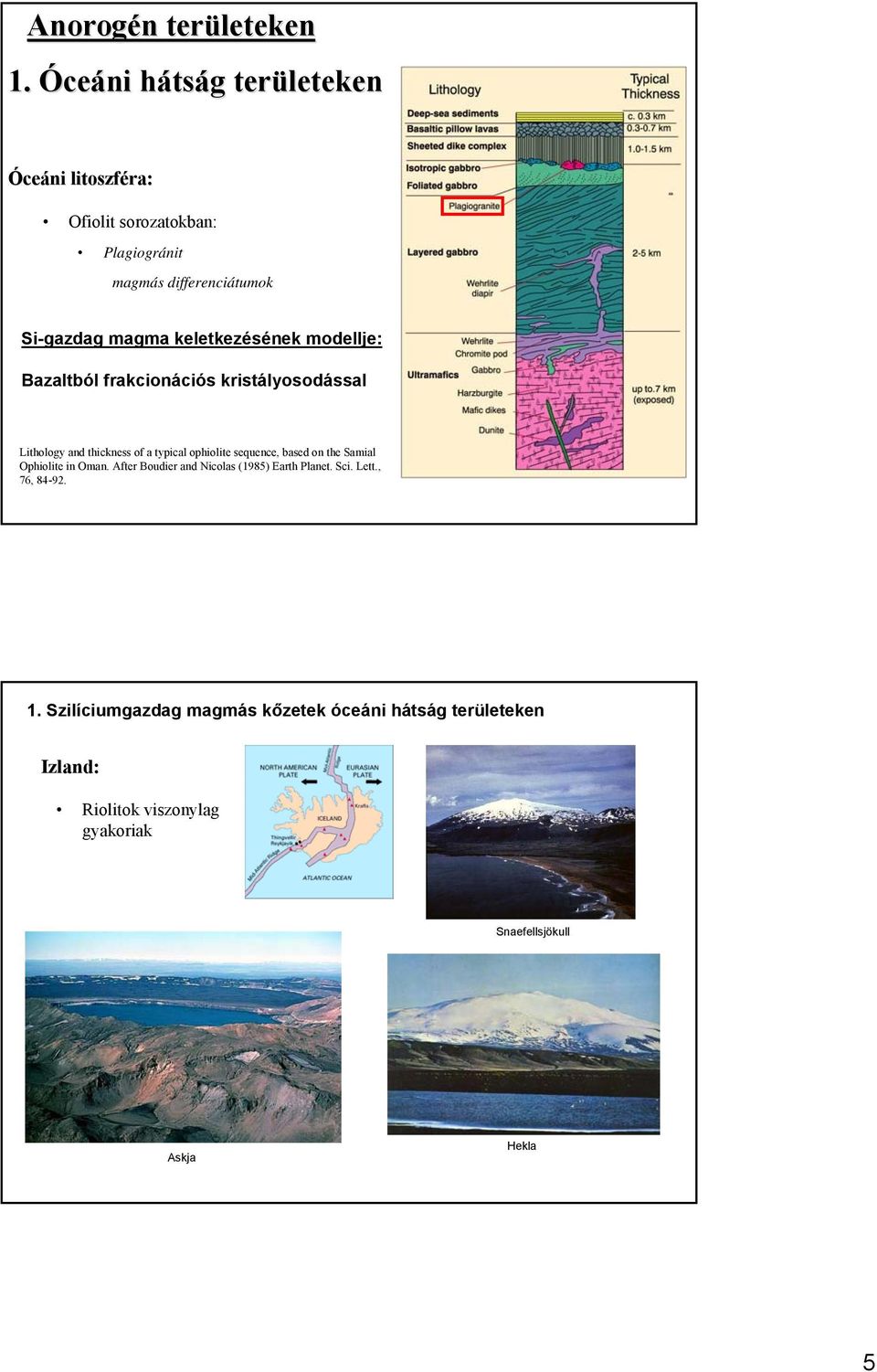 keletkezésének modellje: Bazaltból frakcionációs kristályosodással Lithology and thickness of a typical ophiolite sequence,