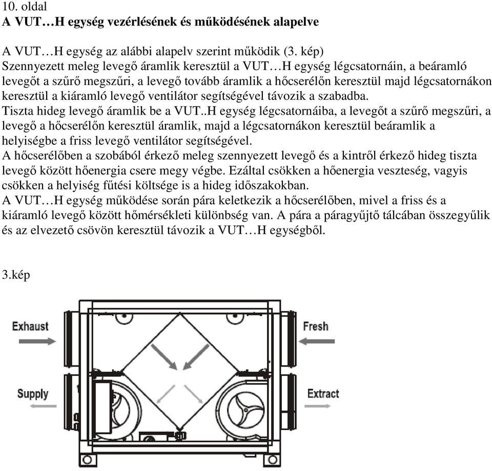 kiáramló levegı ventilátor segítségével távozik a szabadba. Tiszta hideg levegı áramlik be a VUT.