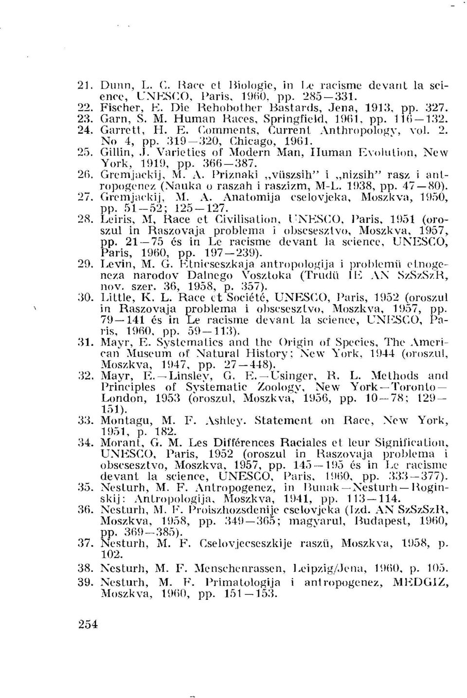 Varieties of Modern Man, Human Evolution, New York, 1919, pp. 366-387. 26. Gremjackij, M. A. Priznaki,,viiszsih" i,,nizsih" rasz i antropogenez (Nauka o raszah i raszizm, M-L. 1938, pp. 47 80). 27.