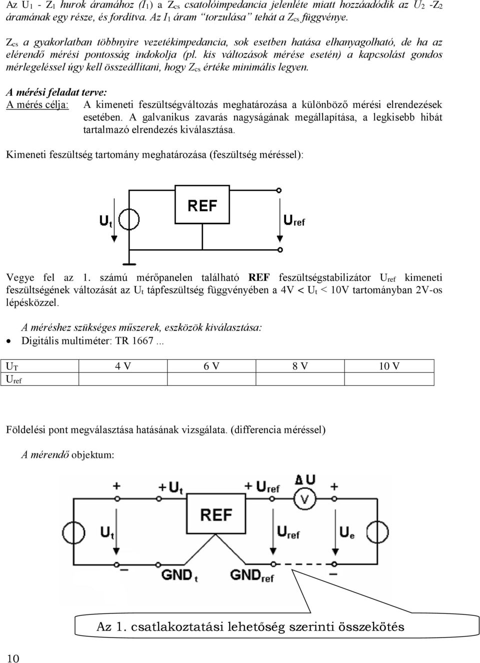 kis változások mérése esetén) a kapcsolást gondos mérlegeléssel úgy kell összeállítani, hogy Zcs értéke minimális legyen.