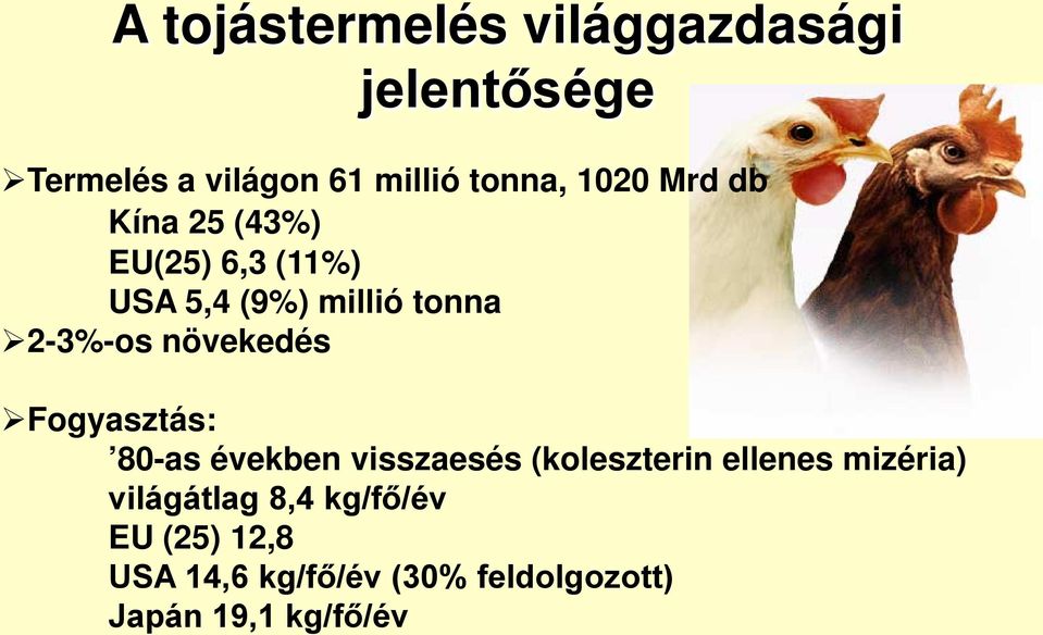 növekedés Fogyasztás: 80-as években visszaesés (koleszterin ellenes mizéria)