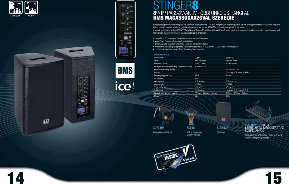 A passzív verzió jellemzőin túl a STINGER8A egy Bang & Olufsen ICE digitális erősítőmodult kapott, amely vonal be- és kimenettel, mikrofon bemenettel, hangerőszabályzóval, földleválasztó kapcsolóval,