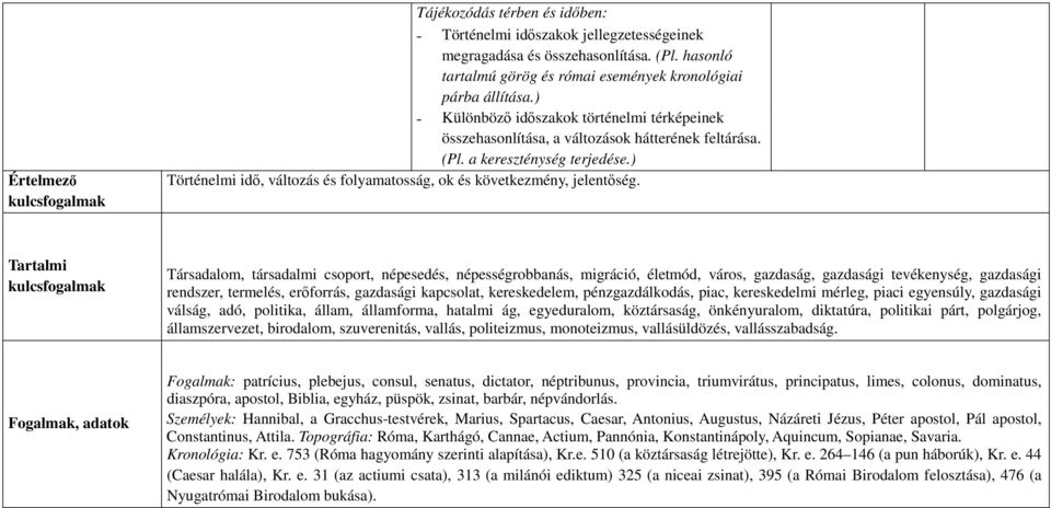 ) Történelmi idı, változás és folyamatosság, ok és következmény, jelentıség.