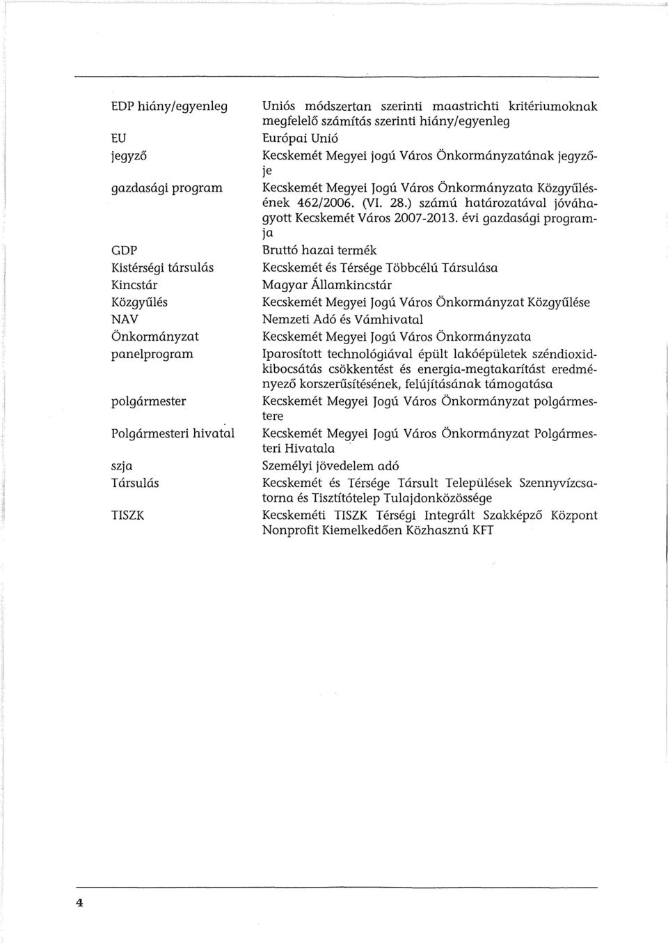 Kozgylilesenek 462/2006. (VI. 28.) szamu hatarozataval j6vahagyott Kecskemet Varas 2007-2013.