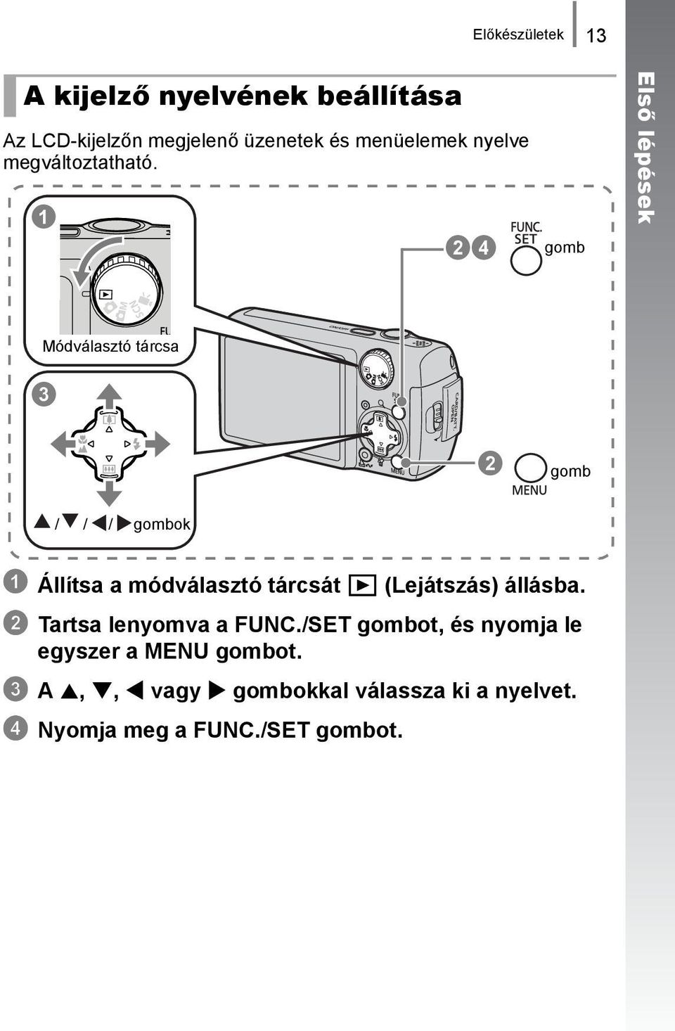 a bd gomb Első lépések Módválasztó tárcsa c b gomb / / / gombok a Állítsa a módválasztó tárcsát