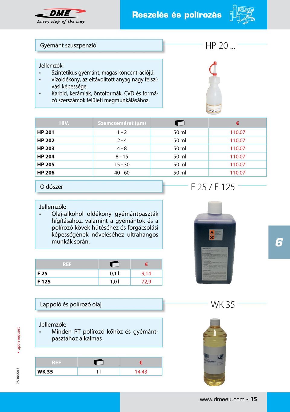 Szemcseméret (µm) HP 201 1-2 50 ml 110,07 HP 202 2-4 50 ml 110,07 HP 203 4-8 50 ml 110,07 HP 204 8-15 50 ml 110,07 HP 205 15-30 50 ml 110,07 HP 206 40-60 50 ml 110,07 F 25 / F 125