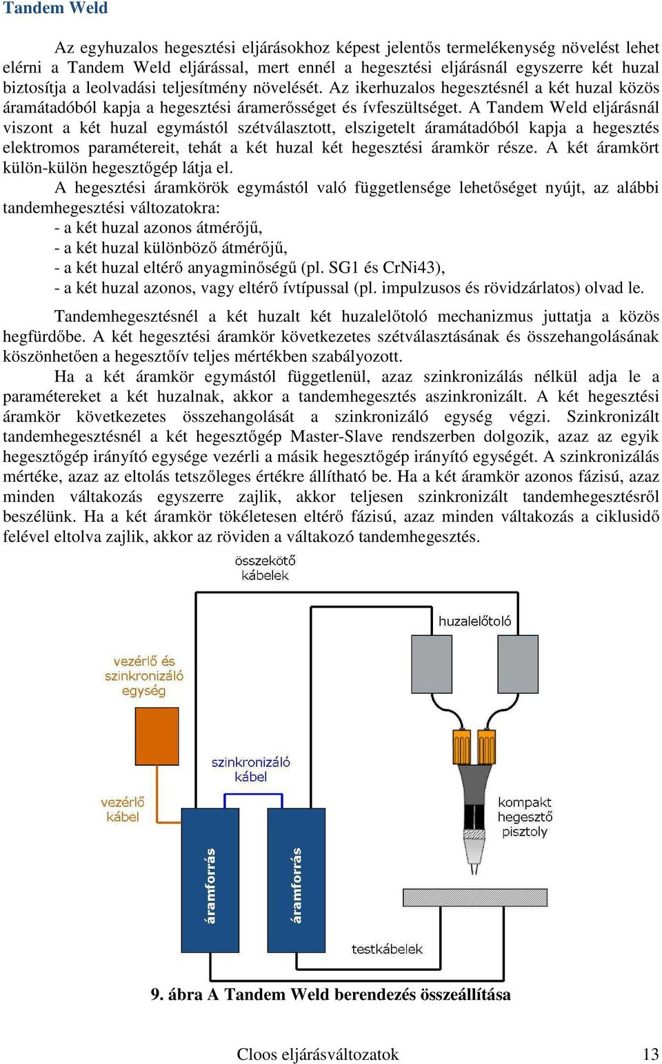 A Tandem Weld eljárásnál viszont a két huzal egymástól szétválasztott, elszigetelt áramátadóból kapja a hegesztés elektromos paramétereit, tehát a két huzal két hegesztési áramkör része.