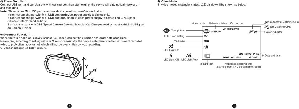 If connect car charger with Mini USB port on Camera Holder, power supply to device and GPS/Speed Camera Detector Module both.