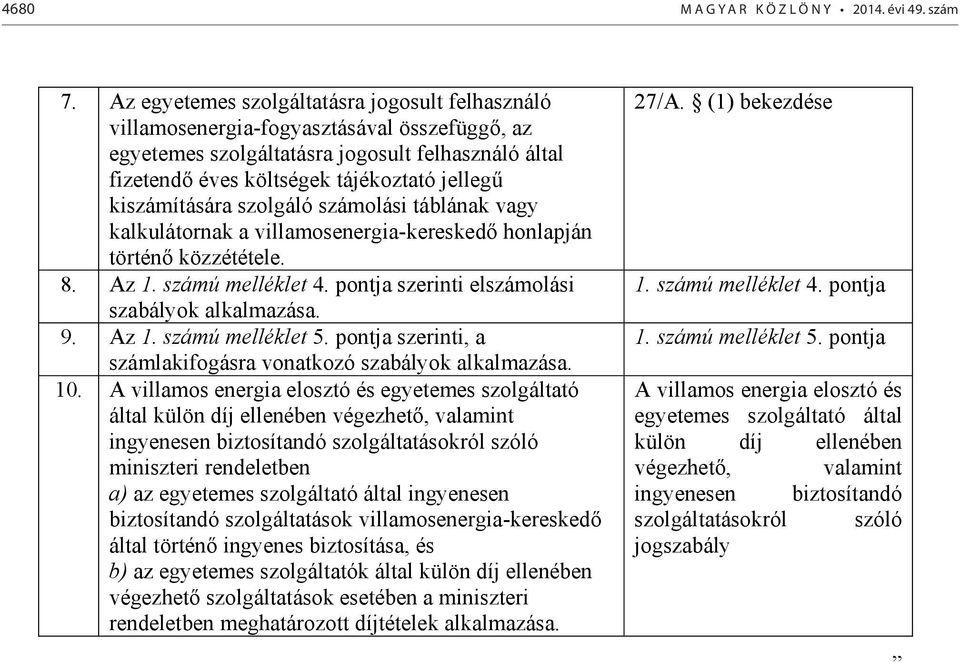 kiszámítására szolgáló számolási táblának vagy kalkulátornak a villamosenergia-kereskedő honlapján történő közzététele. 8. Az 1. számú melléklet 4. pontja szerinti elszámolási szabályok alkalmazása.