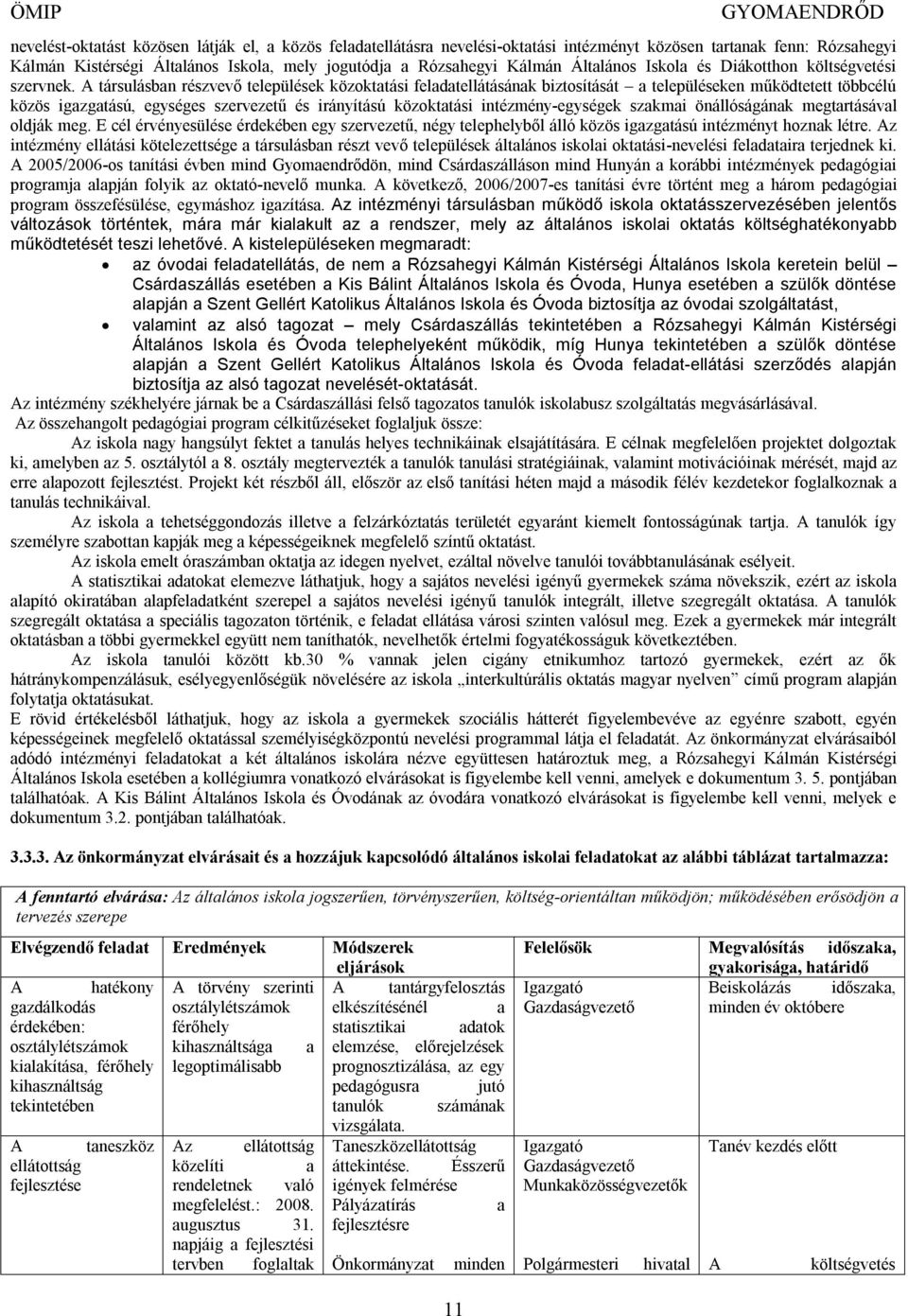 A társulásban részvevő települések közoktatási feladatellátásának biztosítását a településeken működtetett többcélú közös igazgatású, egységes szervezetű és irányítású közoktatási intézmény-egységek