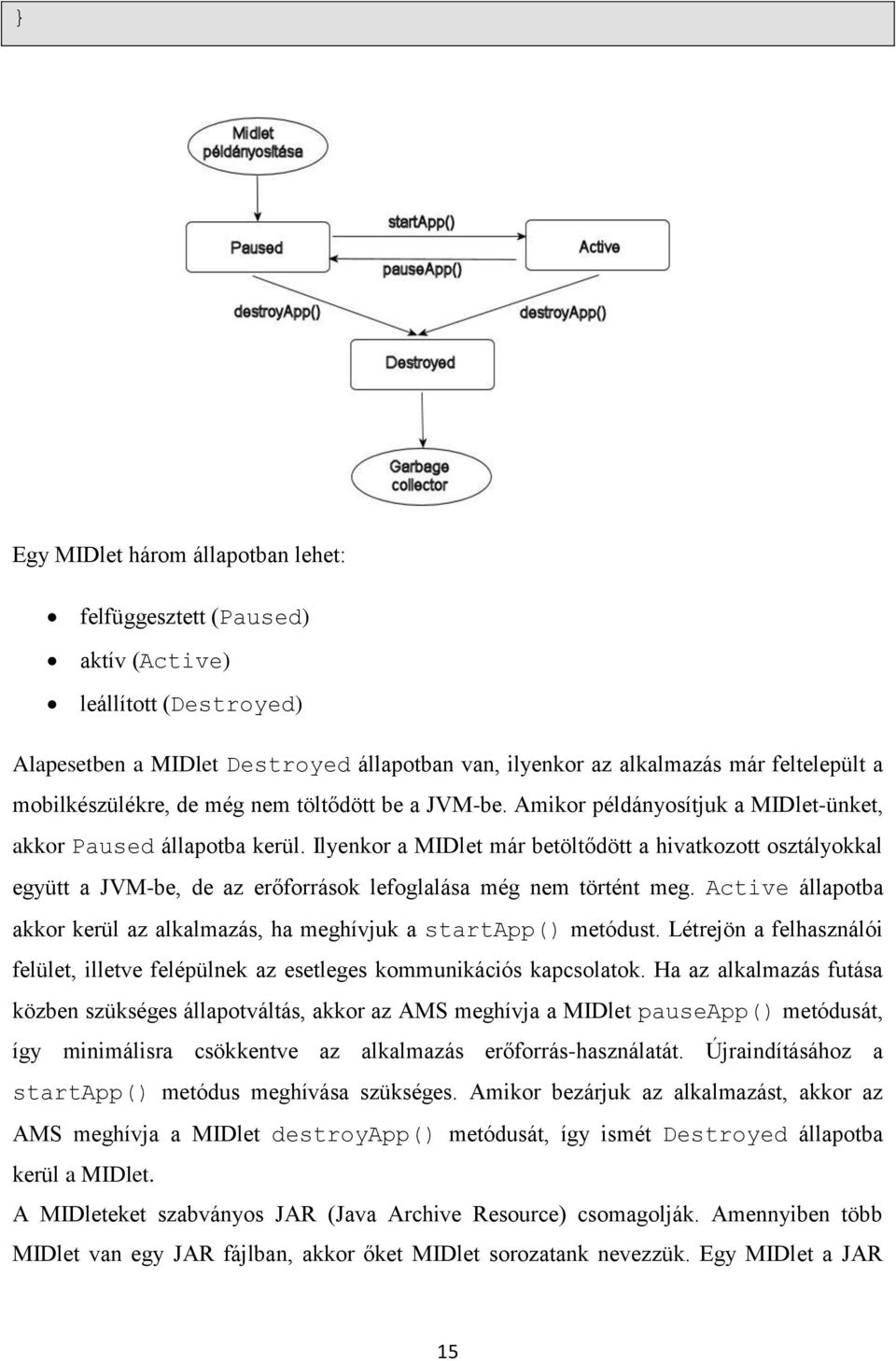 Ilyenkor a MIDlet már betöltődött a hivatkozott osztályokkal együtt a JVM-be, de az erőforrások lefoglalása még nem történt meg.