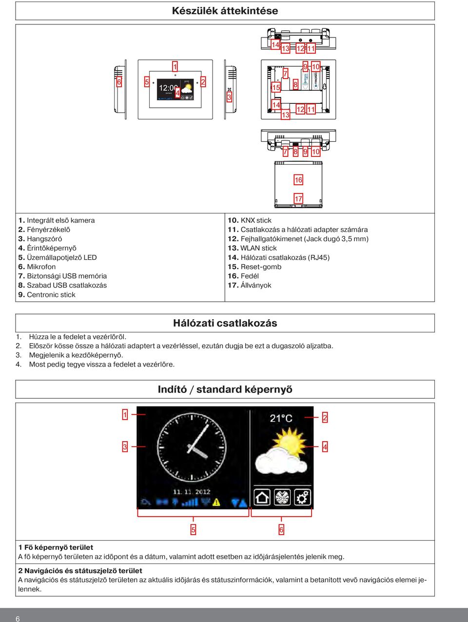 Hálózati csatlakozás (RJ45) 15. Reset-gomb 16. Fedél 17. Állványok Hálózati csatlakozás 1. Húzza le a fedelet a vezérlőről. 2.