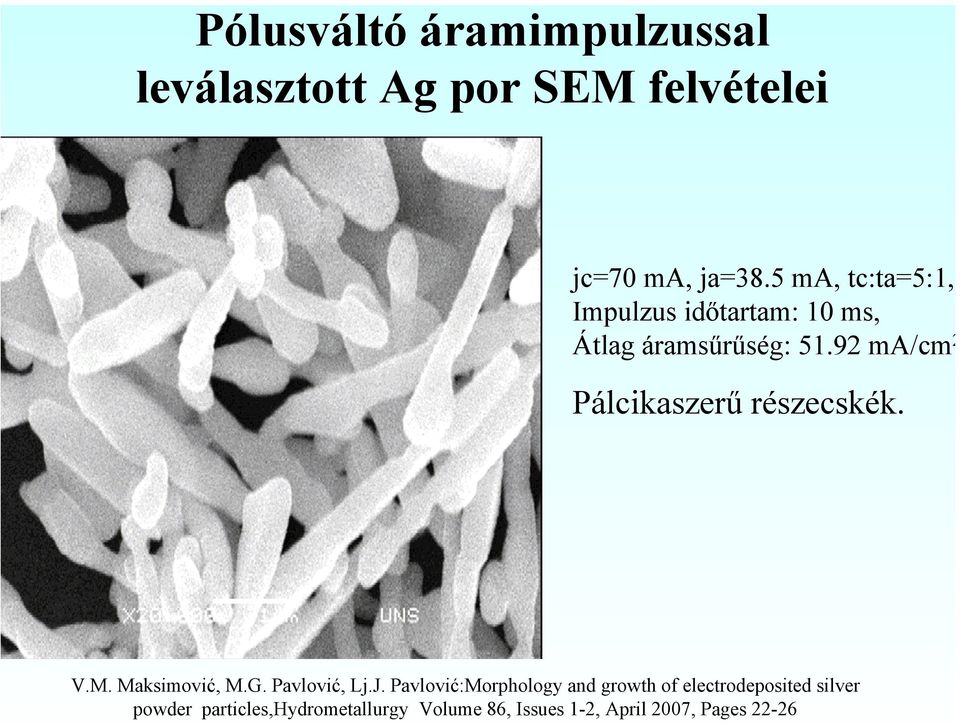 92 ma/cm 2 Pálcikaszerű részecskék. V.M. Maksimović, M.G. Pavlović, Lj.J.