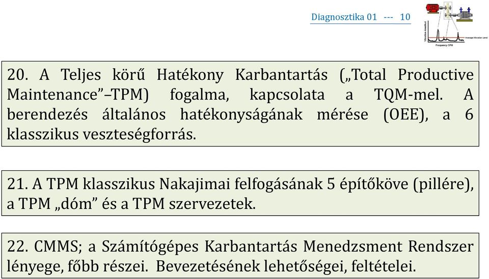 A berendezés általános hatékonyságának mérése (OEE), a 6 klasszikus veszteségforrás. 21.