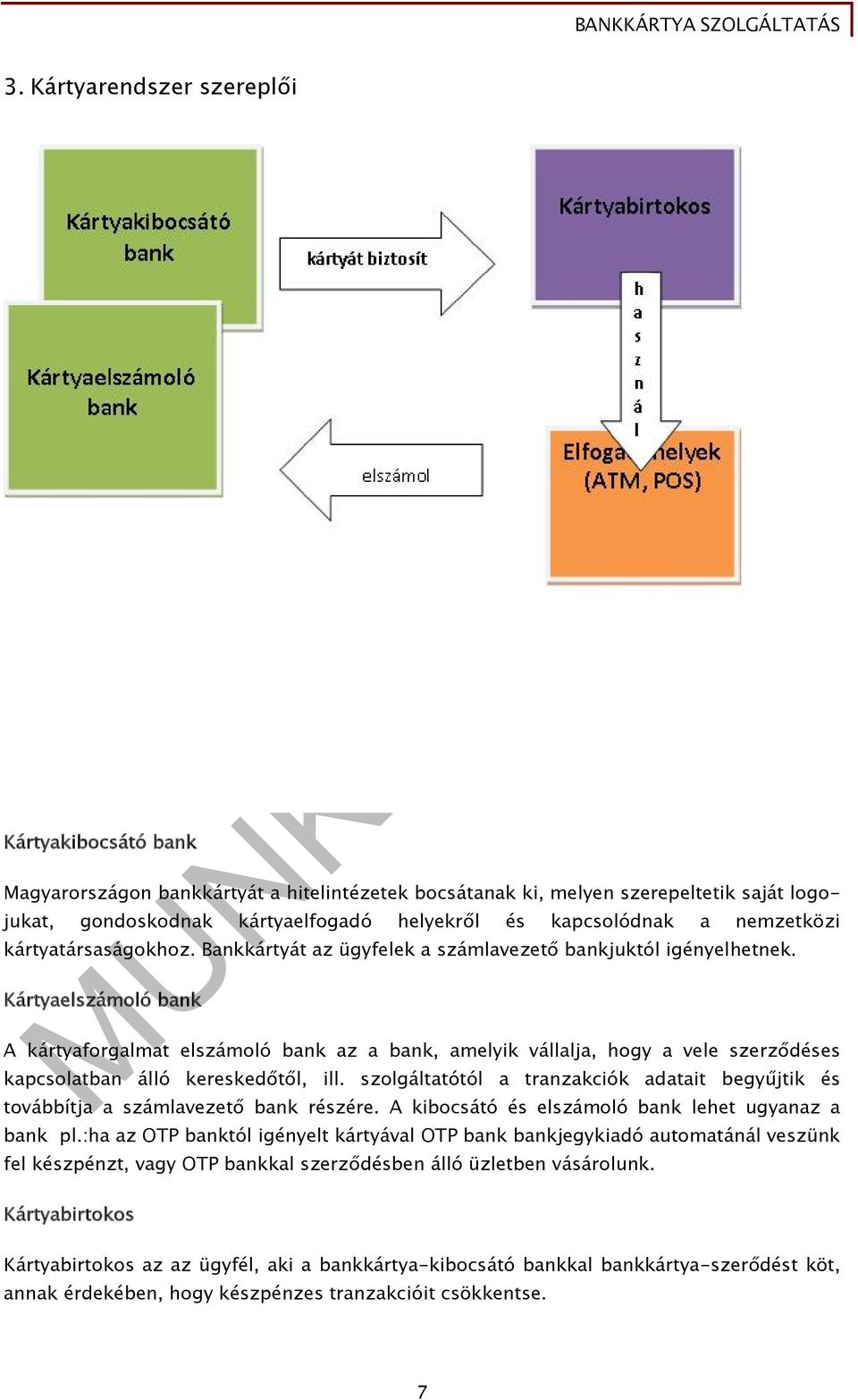 Kártyaelszámoló bank A kártyaforgalmat elszámoló bank az a bank, amelyik vállalja, hogy a vele szerződéses kapcsolatban álló kereskedőtől, ill.