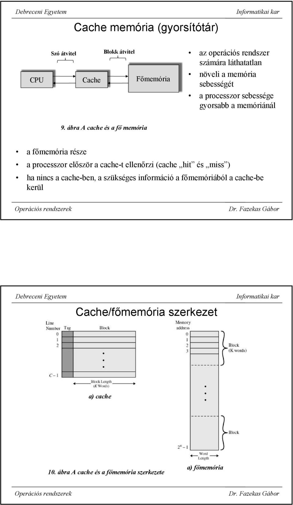 ábra A cache és a fő memória a főmemória része a processzor először a cache-t ellenőrzi (cache hit és miss ) ha