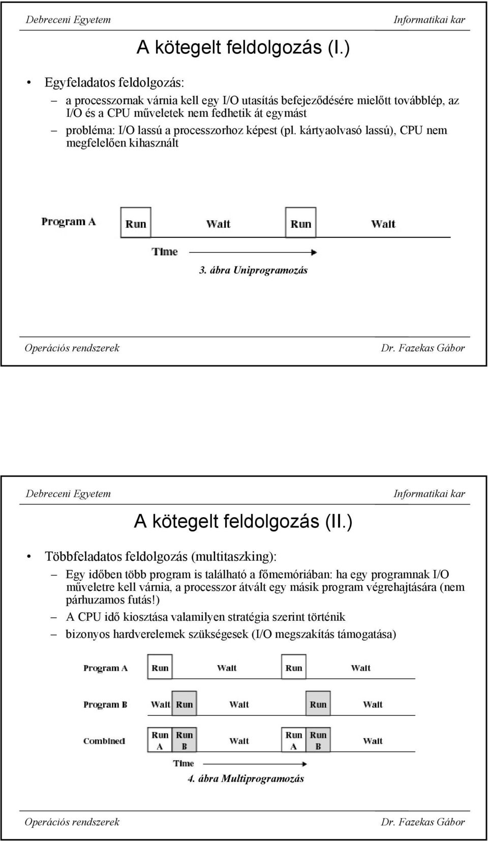 lassú a processzorhoz képest (pl. kártyaolvasó lassú), CPU nem megfelelően kihasznált 3. ábra Uniprogramozás A kötegelt feldolgozás (II.