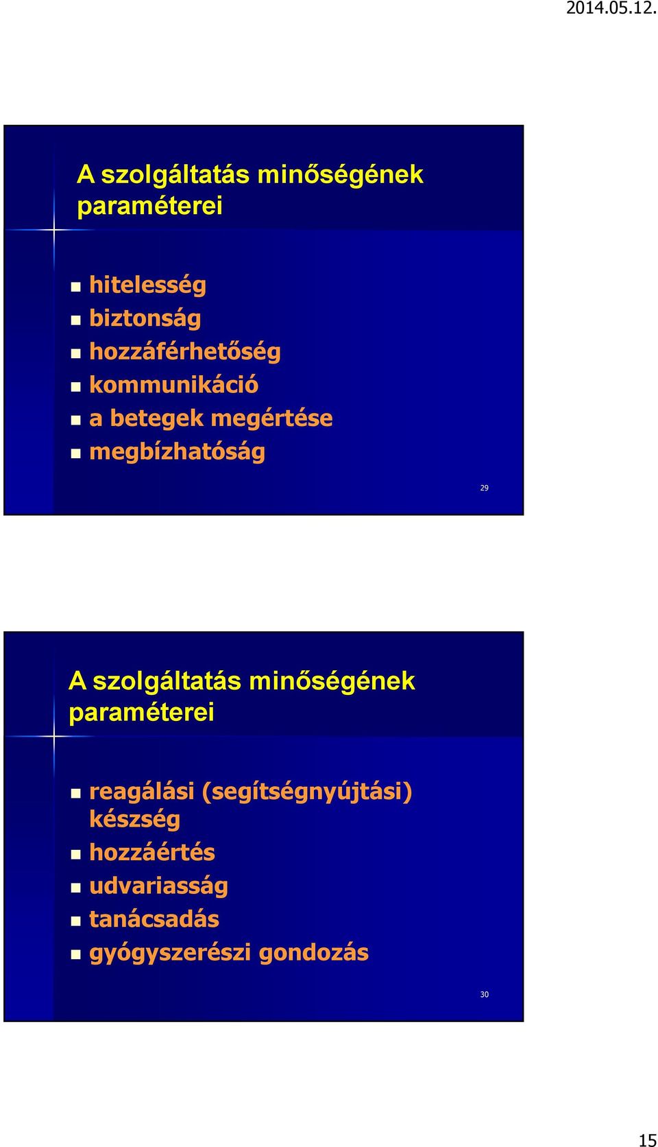 A szolgáltatás minőségének paraméterei reagálási