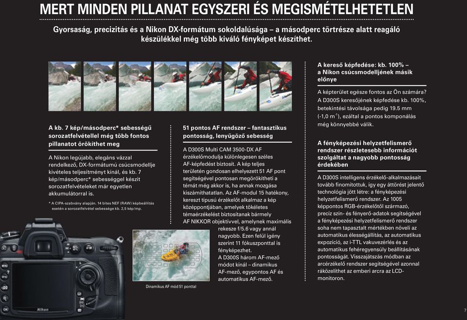 7 kép/másodperc* sebességű sorozatfelvétellel még több fontos pillanatot örökíthet meg A Nikon legújabb, elegáns vázzal rendelkező, DX-formátumú csúcsmodellje kivételes teljesítményt kínál, és kb.