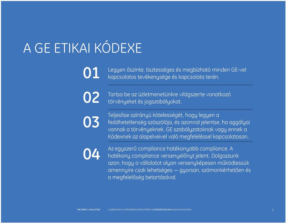 Teljesítse azirányú kötelességét, hogy legyen a feddhetetlenség szószólója, és azonnal jelentse, ha aggályai vannak a törvényeknek, GE szabályzatoknak vagy ennek a Kódexnek az alapelveivel való