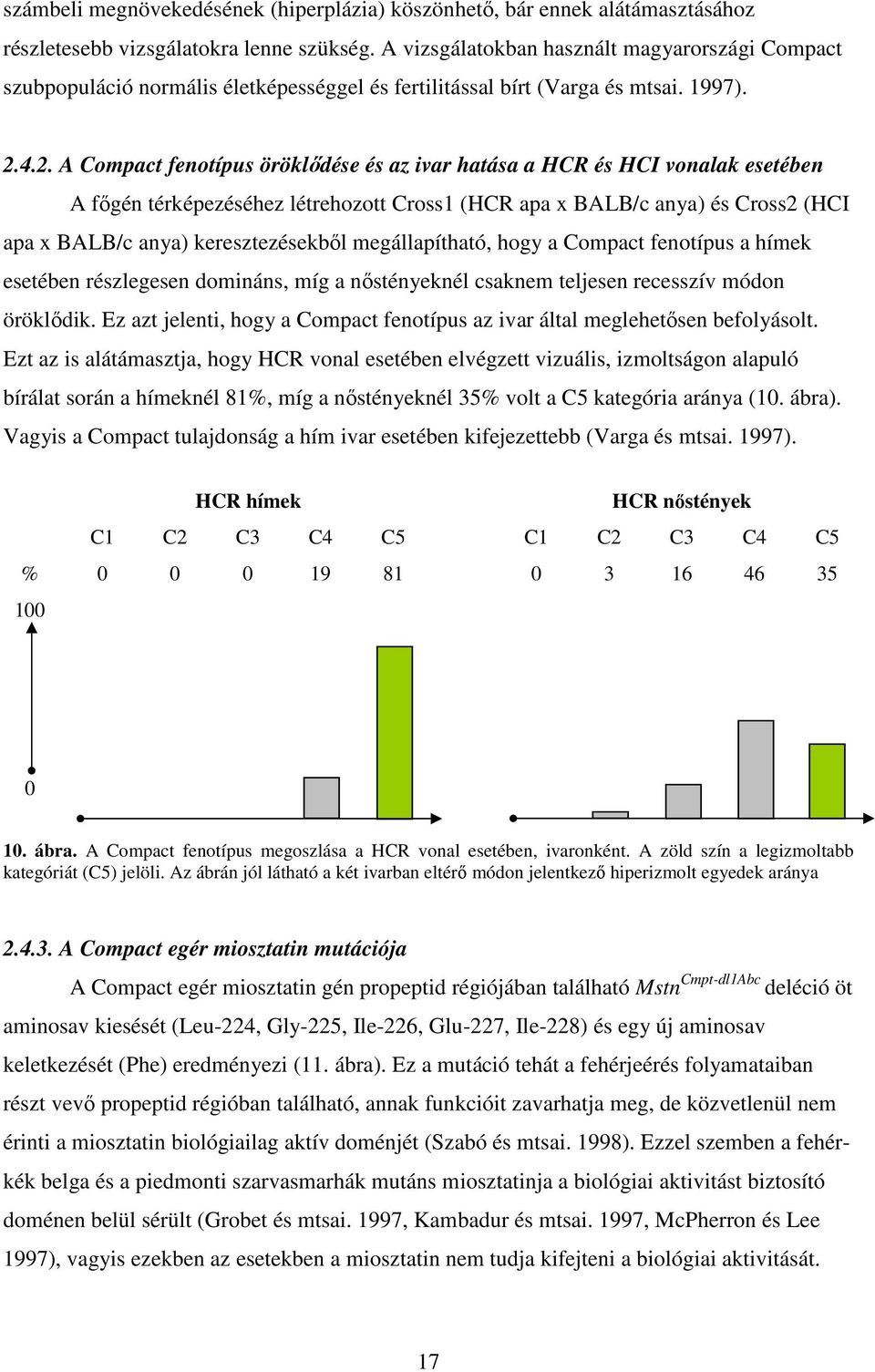 4.2. A Compact fenotípus öröklődése és az ivar hatása a HCR és HCI vonalak esetében A főgén térképezéséhez létrehozott Cross1 (HCR apa x BALB/c anya) és Cross2 (HCI apa x BALB/c anya)