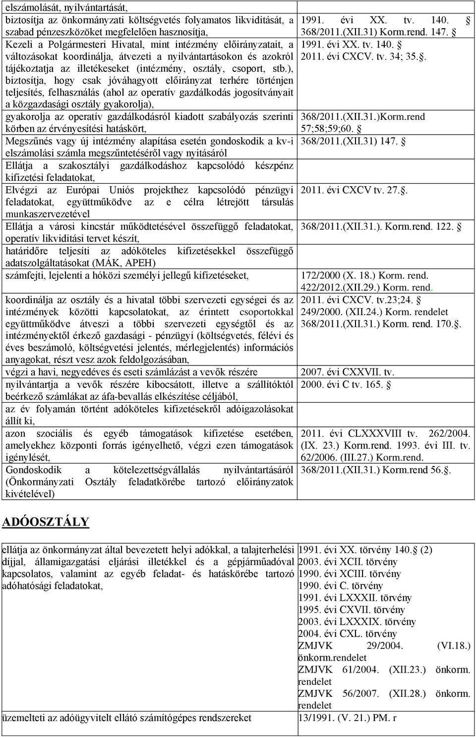 ), biztosítja, hogy csak jóváhagyott előirányzat terhére történjen teljesítés, felhasználás (ahol az operatív gazdálkodás jogosítványait a közgazdasági osztály gyakorolja), gyakorolja az operatív