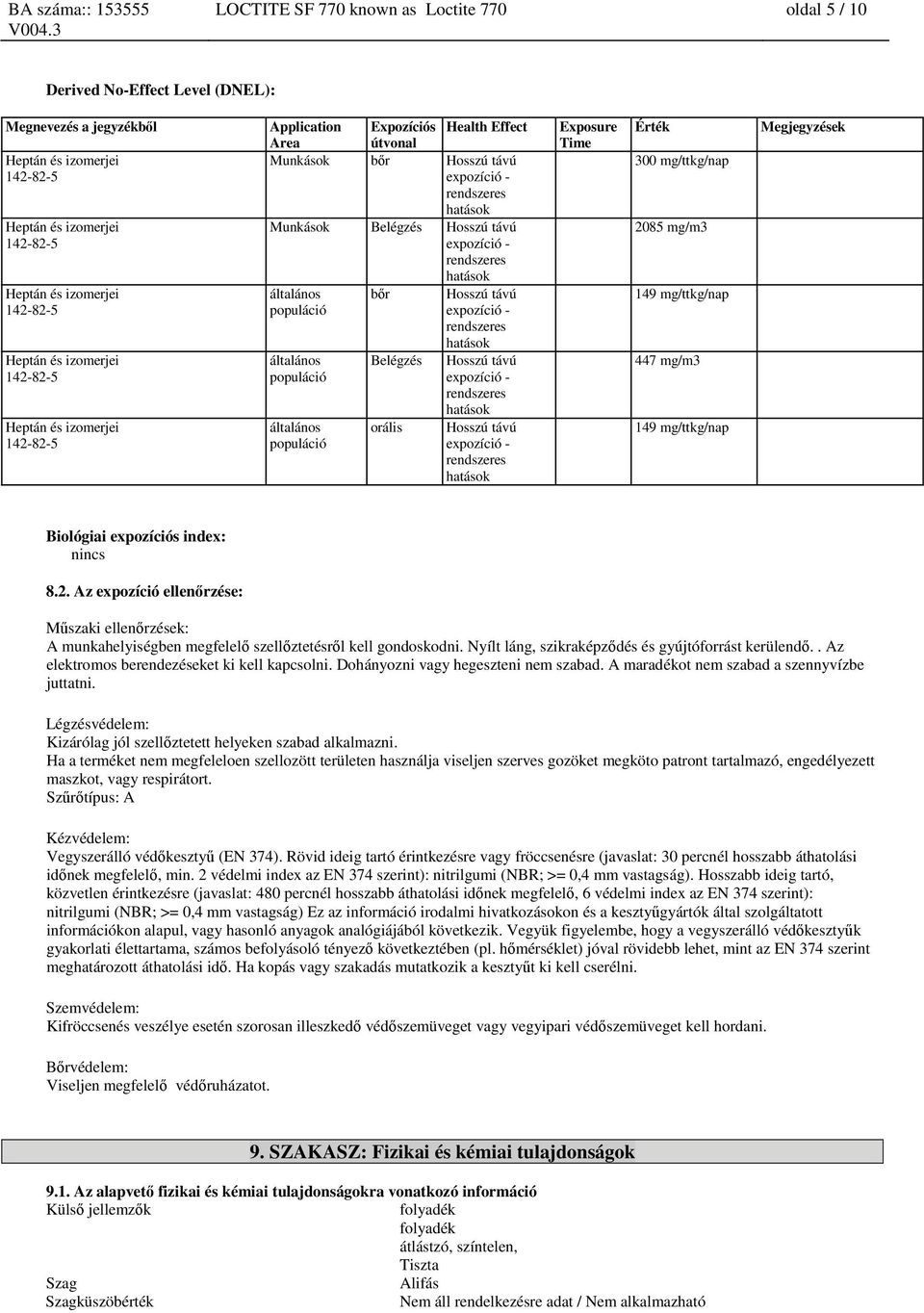 orális Hosszú távú expozíció - rendszeres hatások Hosszú távú expozíció - rendszeres hatások Exposure Time 300 mg/ttkg/nap 2085 mg/m3 149 mg/ttkg/nap 447 mg/m3 149 mg/ttkg/nap Megjegyzések Biológiai