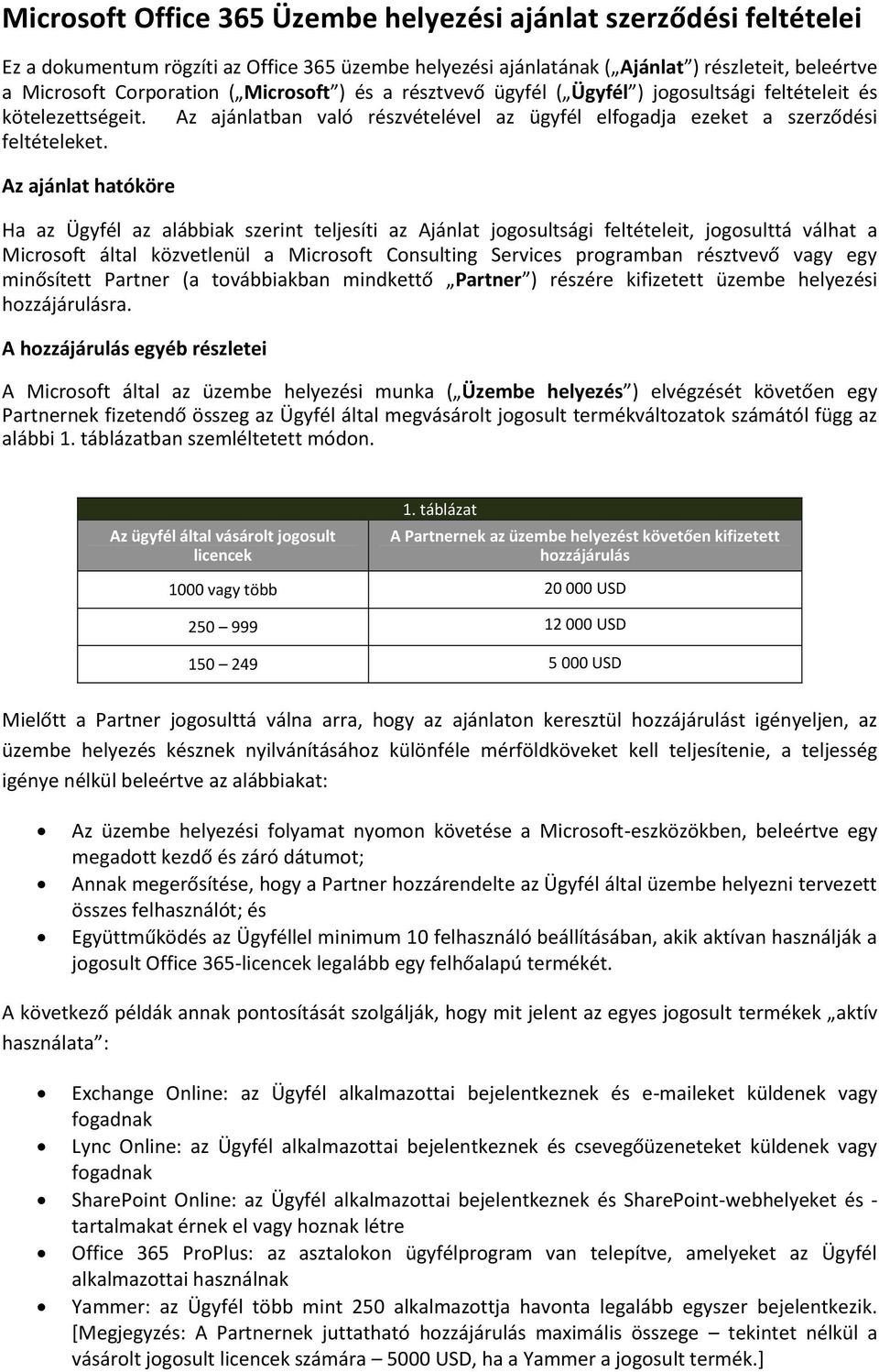 Az ajánlat hatóköre Ha az Ügyfél az alábbiak szerint teljesíti az Ajánlat jogosultsági feltételeit, jogosulttá válhat a Microsoft által közvetlenül a Microsoft Consulting Services programban