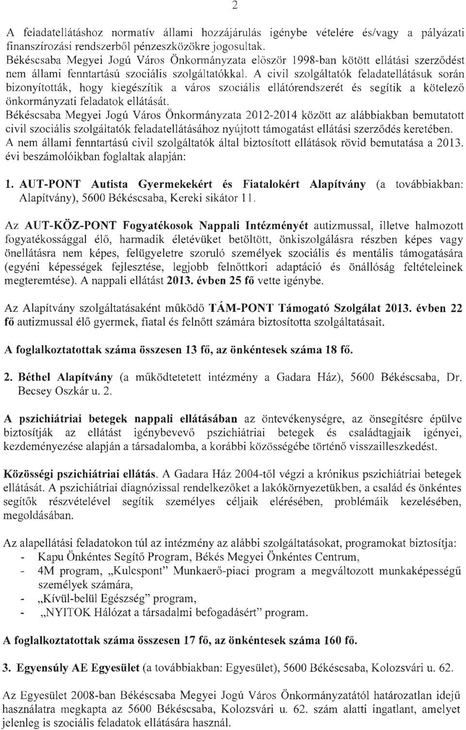 A civil szolgáltatók feladatellátásuk során bizonyították, hogy kiegészítik a város szociális ellátórendszerét és segítik a kötelező önkormányzati feladatok ellátását.