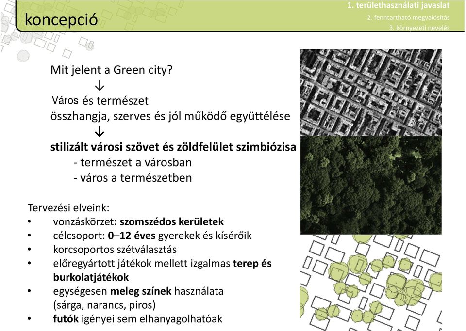 természet a városban város a természetben Tervezési elveink: vonzáskörzet: szomszédos kerületek célcsoport: 0 12 éves