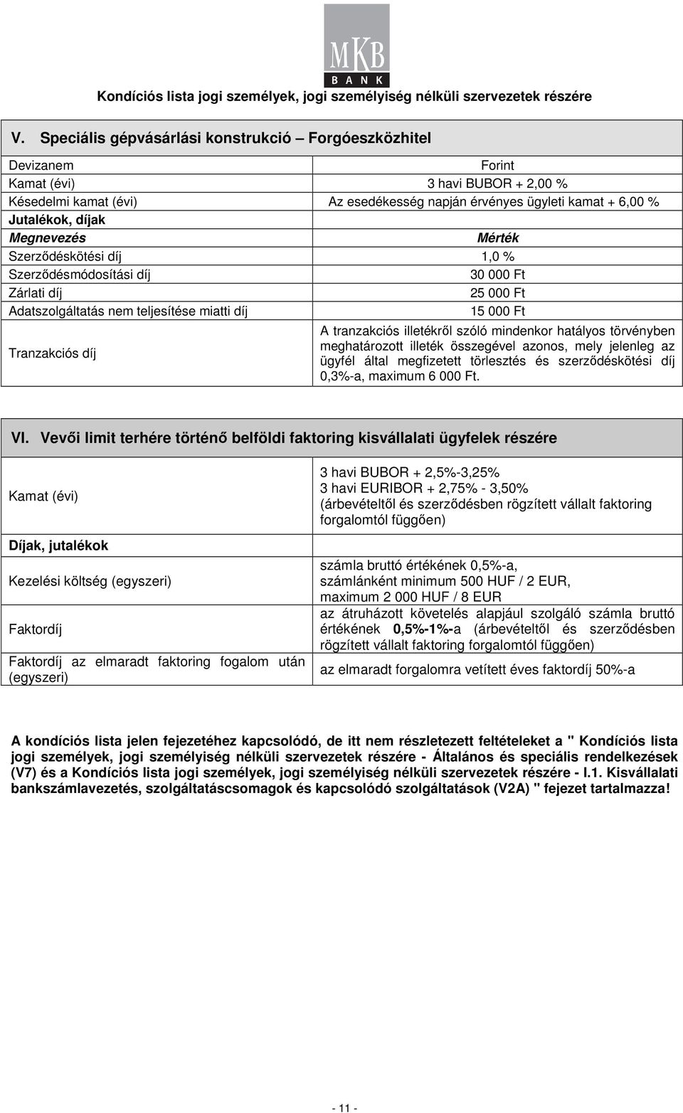 Vevői limit terhére történő belföldi faktoring kisvállalati ügyfelek részére Díjak, jutalékok Kezelési költség (egyszeri) Faktor Faktor az elmaradt faktoring fogalom után (egyszeri) 3 havi BUBOR +